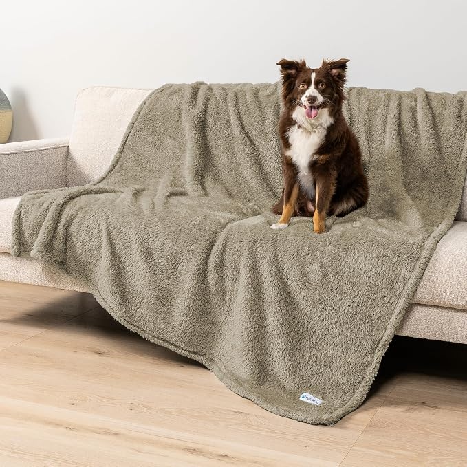 PetAmi Fluffy Waterproof Dog Blanket for Couch and Bed, Reversible Sherpa Pet Throw, Pee Proof Furniture Protector Sofa Cover, Washable Cat Blanket for Medium Large Dogs and Cats (Taupe Camel, 60x80) by PetAmi
