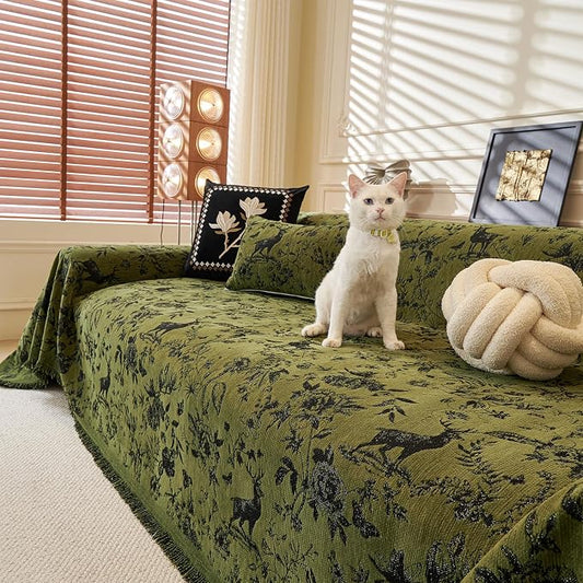 ROOMLIFE Green Couch Cover Sofa Covers, Chenille Couches Covers for 3 Cushion Sofas, Non Slip Soft Breathable Sofa Slipcovers for Pet, Washable Furniture Protector with Tassel,71''X134” by ROOMLIFE