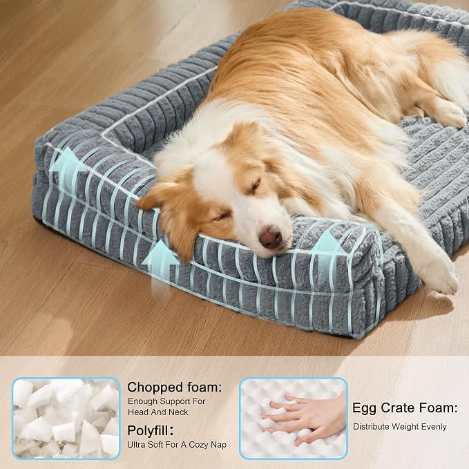 Orthopedic Calming Large Dog Bed Pet Sofa Bed 36''X24''Sage Grey | 3-Sided Pet Couch Large Sized Dog, Soft Egg-Crate Foam Dog Mat, Waterproof Removable Washable Cover, Nonskid Bottom Cat Bed - Image 4