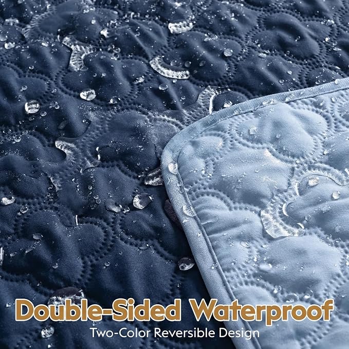 FunFurry Waterproof Dog Blanket, Couch Cover for Dogs Washable, Reversible Dog Bed Cover, Couch Furniture Protector. (Dark＆Light Blue, 82 X 120 Inch - 1 Pack) - Image 2