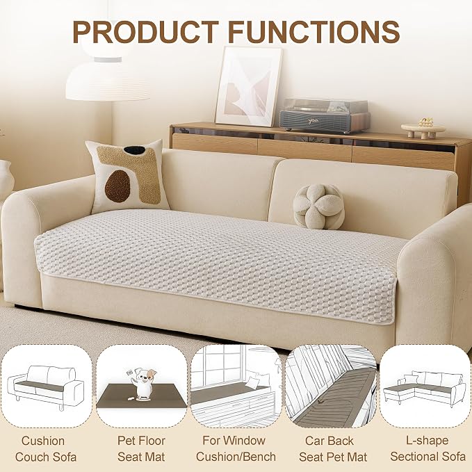 Waterproof Couch Covers for Dogs Washable, Pet sectional Sofa Cover | Non Slip Fuzzy Couch Slipcovers for 3 Cushion, Furniture Protector,Scratch Resistant Couch Covers for Sofa (Cream,35"x 63") - Image 5