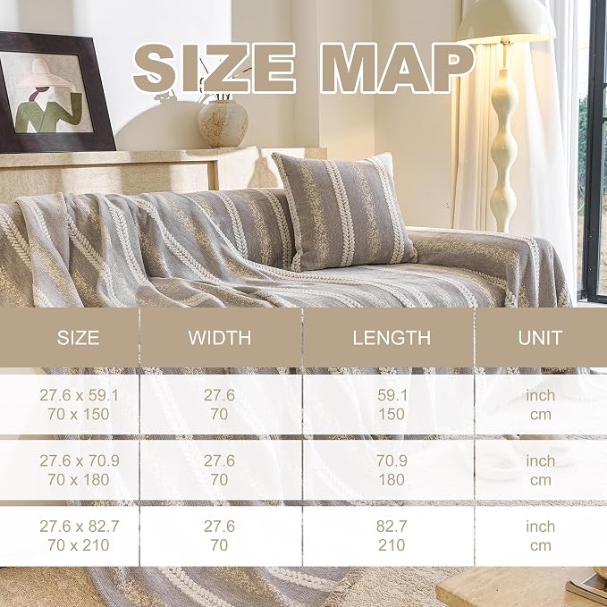 Couch Cover for Dogs Washable Sofa Cover, Sectional Couch Covers, Sofa Covers for 2 Cushion Couch, Non Slip Stripe Sofa Slipcovers Furniture Protector (Light Grey, 71 * 118) - Image 2