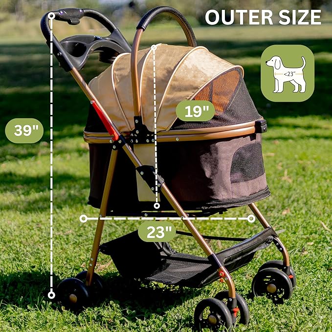 Pet Stroller for Small Dogs & Cats, Foldable for Small/Medium Dog Cat to 50 lbs, Removable Carrier, Storage Basket, Cup Holder, 3-in-1 Multifunctional Detachable (Black)