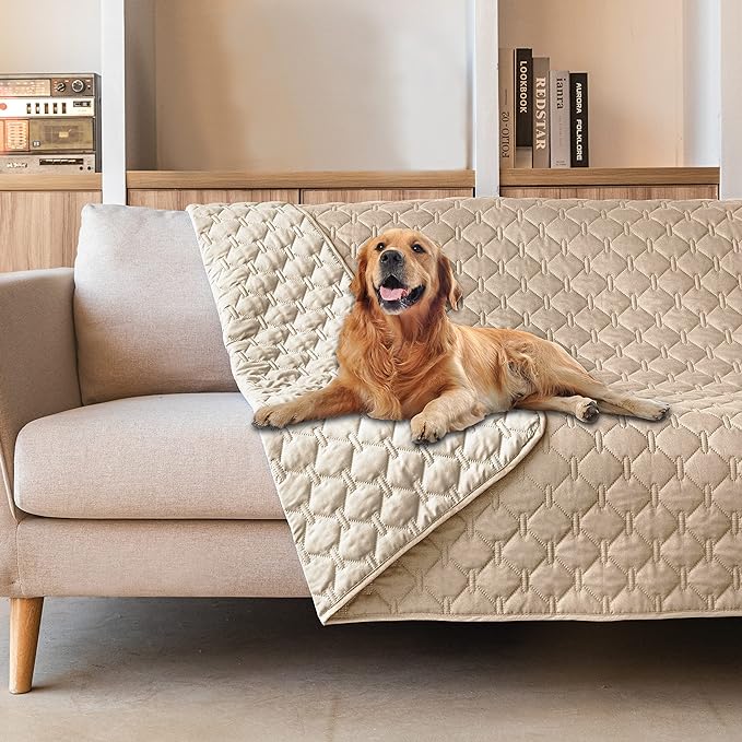 gogobunny 100% Double-Sided Waterproof Dog Bed Cover Pet Blanket Sofa Couch Furniture Protector for Puppy Large Dog Cat, Reversible (68x82 Inch (Pack of 1), Dark Beige/Light Beige) by gogobunny