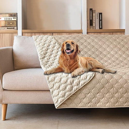 gogobunny 100% Double-Sided Waterproof Dog Bed Cover Pet Blanket Sofa Couch Furniture Protector for Puppy Large Dog Cat, Reversible (68x82 Inch (Pack of 1), Dark Beige/Light Beige) by gogobunny