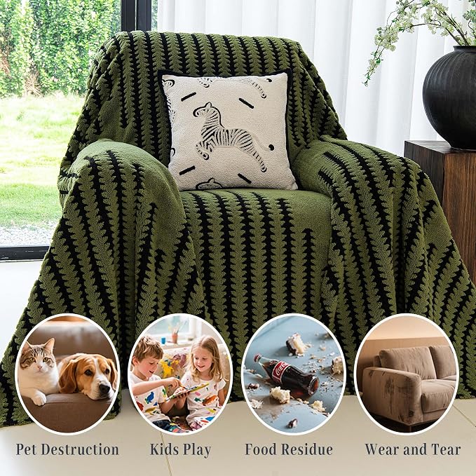 Non Slip Couch Covers for Cushion Sofa, Pet Friendly Washable, Heavy Duty Scratch Resistant Furniture Cover for Dogs, 71" x 91", Green - Image 4