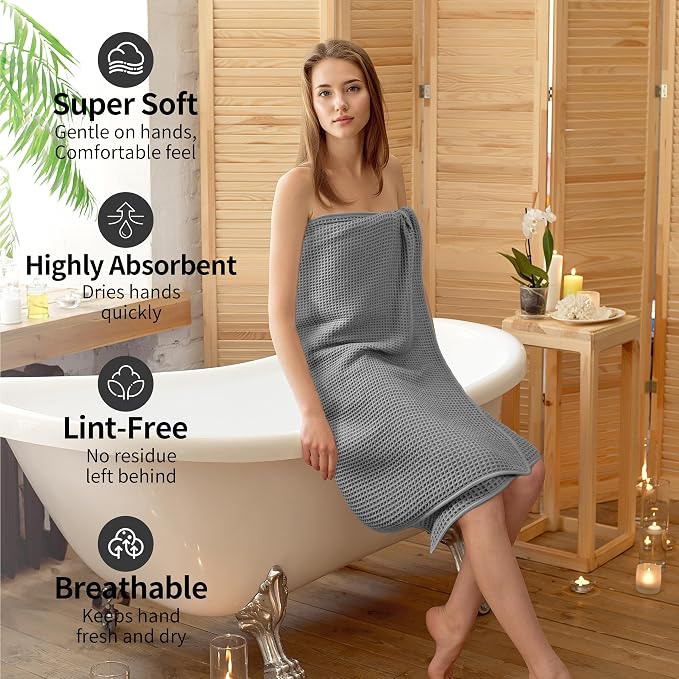 Microfiber Waffle Bath Towels, 4 Pieces, Soft, Absorbent, Fast Drying, Lint Free 430 GSM (27''x55''/68.58 cm x139.7 cm) - Image 4