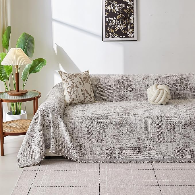 ROOMLIFE Couch Cover 3 Cushion Sofa, Washable Non Slip Furniture Sofa Protector Cover, Soft Chenille Sofa Slipcovers Sectional L Shape Dogs Couch Cover Throw Blanket with Tassels 71''X134'' - Image 2