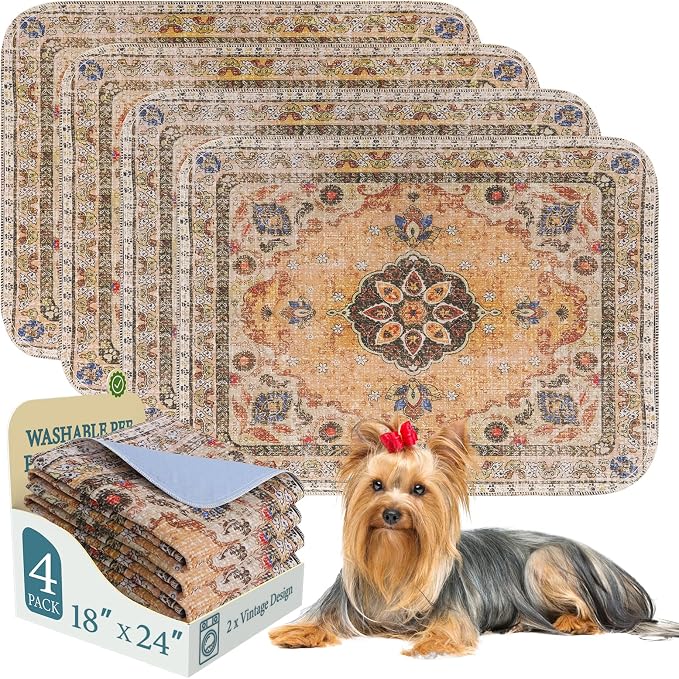 Homimp Washable Pee Pads for Dogs, 4 Pack Reusable Puppy Pads Waterproof, Absorbent and Leakproof Dog Pee Pads, Non Slip Puppy Training Pads, Pet Mat for Floor,Crate,Couch,Whelping,Khaki, 18"x24" by HOMIMP