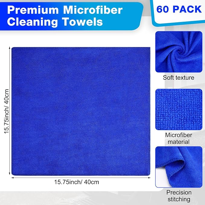 Nuenen 140 Pcs Microfiber Cleaning Cloths for Cars Ultra Absorbent Car Towels Drying Reusable Cleaning Supplies House Kitchen Window Microfiber Towel (Blue,16 x 16 Inch) - Image 2