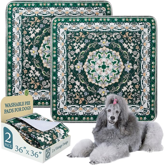 Homimp Washable Pee Pads for Dogs, 2 Pack Reusable Puppy Pads Waterproof, Absorbent and Leakproof Dog Pee Pads, Non Slip Puppy Training Pads, Pet Mat for Floor, Crate, Couch, Whelping,Green, 36"x36" by HOMIMP