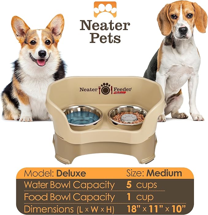 Neater Feeder Deluxe Mess Proof Dog Bowls Elevated for Medium Sized Breeds – Made in USA – No Spill Raised Slow Feeder Elevated Dog Bowl Stand, Stainless Steel Food and Water Bowl Set, Cappuccino - Image 3