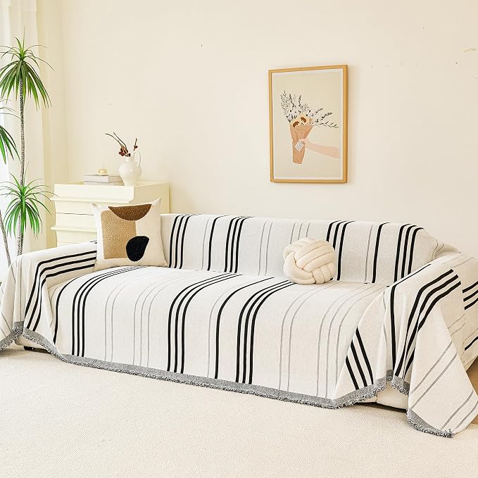 VANJOROY Couch Sofa Cover for 3 Cushion Sectional Sofa L-Shape -Washable Chenille Couch Cover for Dogs Pets, Boho Couch Cover Protector Soft Sofa Slipcovers with Tassel,71"x 134" by CHOOSEVANJOROYENJOYAMORECOMFORTABLEFEELING