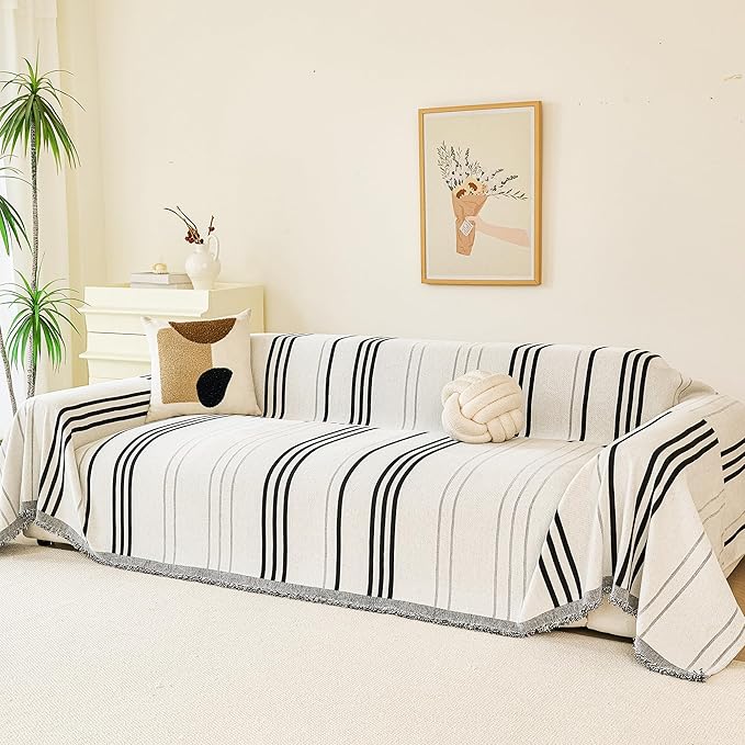 VANJOROY Couch Sofa Cover for 3 Cushion Sectional Sofa L-Shape -Washable Chenille Couch Cover for Dogs Pets, Boho Couch Cover Protector Soft Sofa Slipcovers with Tassel,91"x 134" by CHOOSEVANJOROYENJOYAMORECOMFORTABLEFEELING