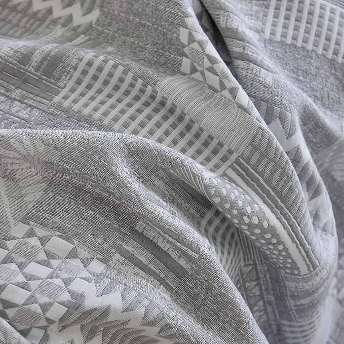 DREAMINGO Vintage Patchwork 3-Layer Gauze Geometric Jacquard Sofa Cover, Farmhouse Couch Cover Blanket for 3 Seater, Living Room Washable Furniture Protector, Light Grey, 91"x134" - Image 6
