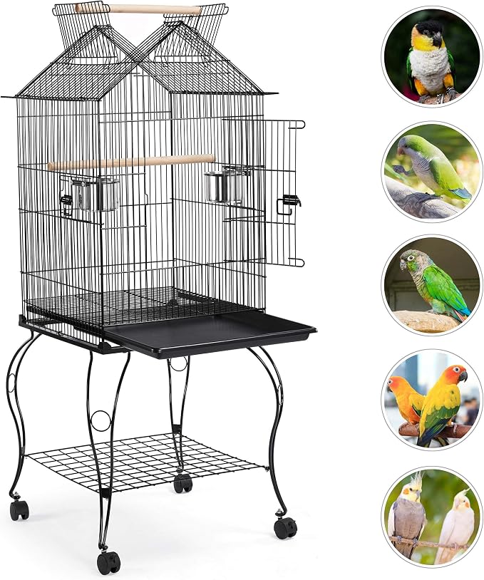 Yaheetech 57" Open Top Bird Cage with Detachable Rolling Stand & Storage Shelf, Parrot Cage for Cockatiels, Quaker, Conures, Caique & Small to Medium Parrots - Image 4
