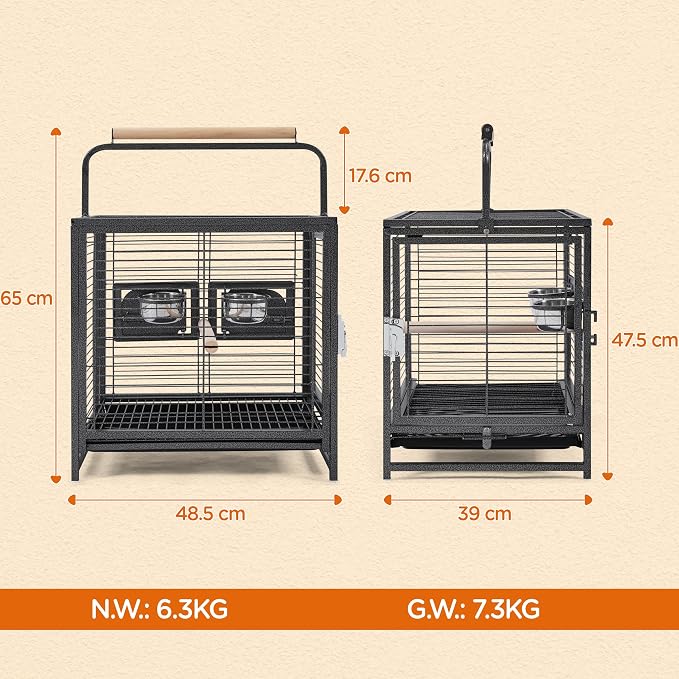 Yaheetech 25.5" Small Bird Cage, Wrought Iron Bird Travel Cage with Wooden Perch Handle & Seed Guard for Conures, Budgies, Lovebirds & Small to Medium Birds - Image 3