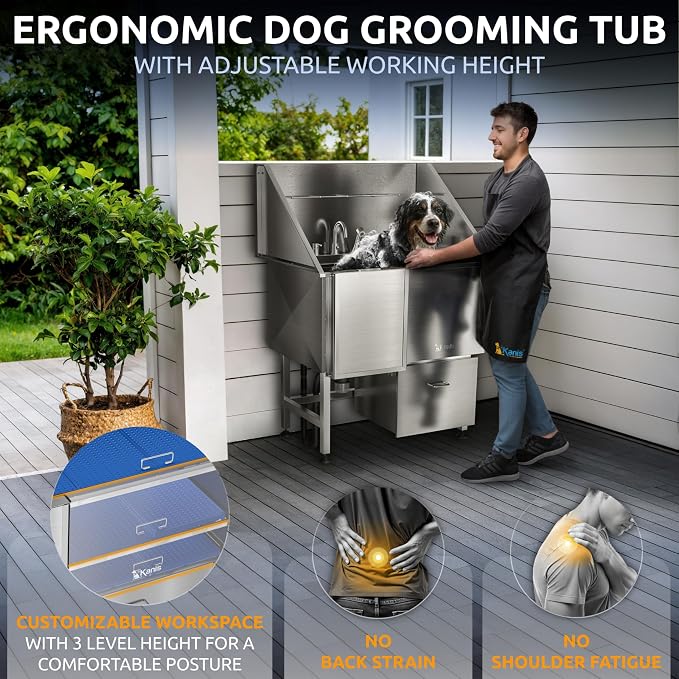 KANIS Professional Dog Washing Station 304 Stainless Steel Pet Wash Sink | Grooming Bathtub w/Shower, Floor Grates and Storage for Large, Medium & Small Pets - Image 5