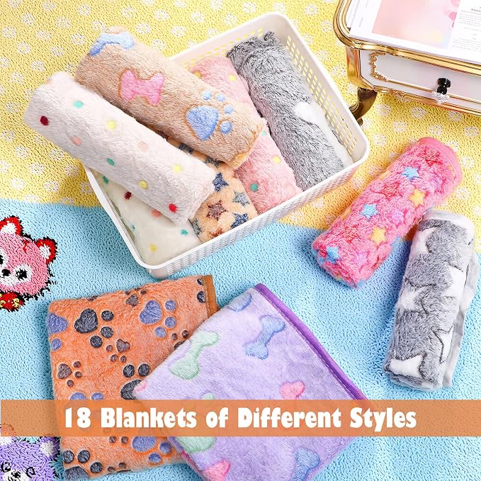Chumia 18 Pcs Fleece Pet Blanket Soft Warm Sleep Mat Fluffy Cute Puppy Supplies Paw Bone Star Elephant Dot Heart Print Design Bed Blankets for Dog Cat Kitten Animals (41 x 30 Inch,Sweet) - Image 7