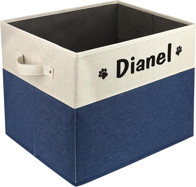 PET ARTIST Large Dog Toy Basket, Custom Toy Bin Box Personalized with Pet's Name, Collapsible Pet Storage Baksets With Handle for Toys,Blankets,Accessories- Navy Blue by PETARTIST