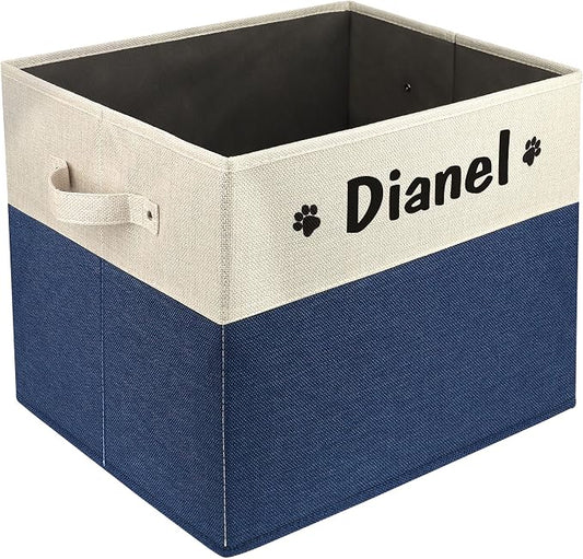PET ARTIST Large Dog Toy Basket, Custom Toy Bin Box Personalized with Pet's Name, Collapsible Pet Storage Baksets With Handle for Toys,Blankets,Accessories- Navy Blue by PETARTIST