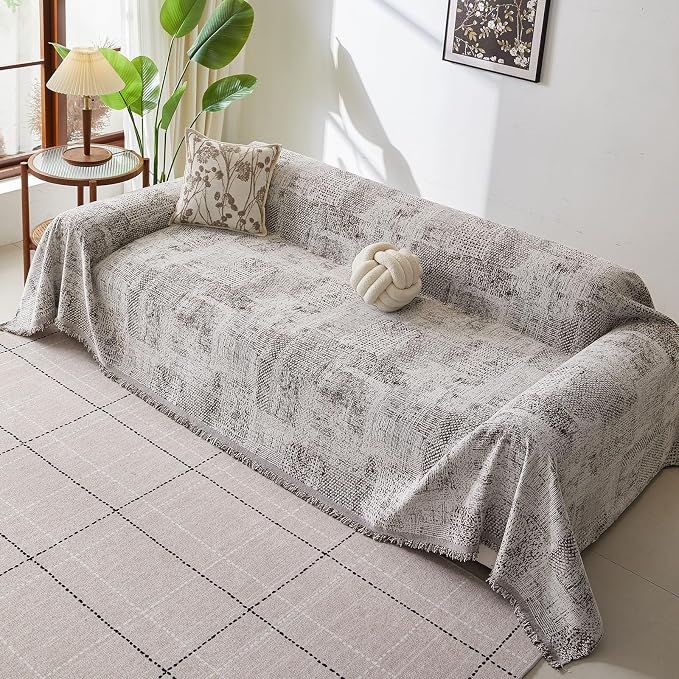 ROOMLIFE Couch Cover 3 Cushion Sofa, Washable Non Slip Furniture Sofa Protector Cover, Soft Chenille Sofa Slipcovers Sectional L Shape Dogs Couch Cover Throw Blanket with Tassels 71''X150'' - Image 3