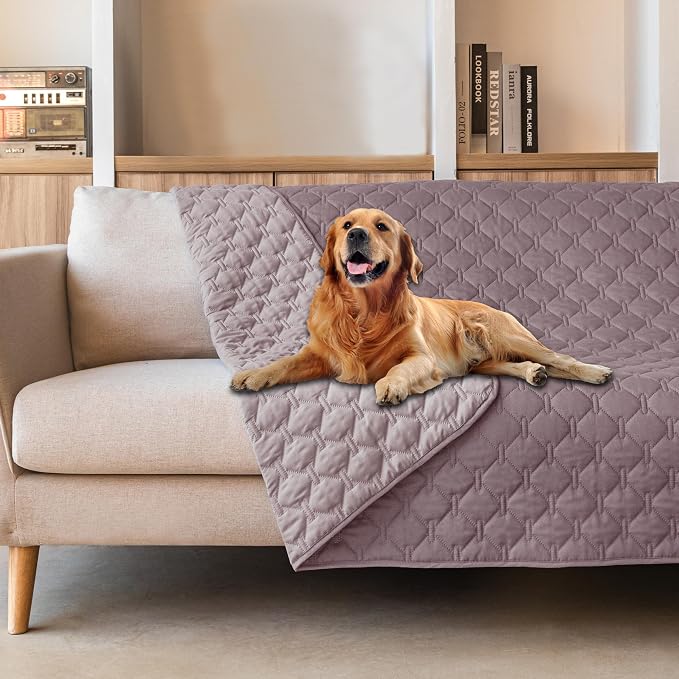 gogobunny 100% Double Sided Waterproof Dog Blanket Soft Pet Bed Cover Reversible Protect Furniture Couch Sofa Car for Puppy Large Dog Cat (Dark Sea Fog/Light Sea Fog, 68x82 Inch (Pack of 1)) by gogobunny
