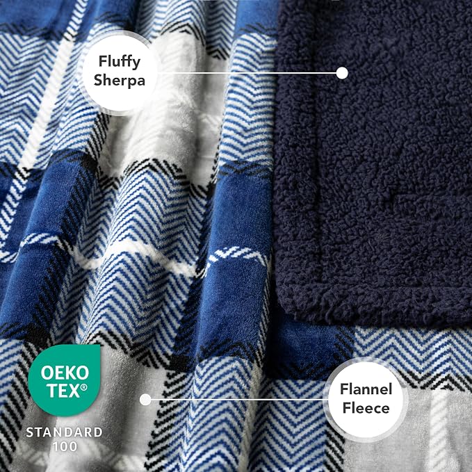 PetAmi Waterproof Dog Blanket for Couch, Extra Large 80x60, Pee Proof Sherpa Fleece Reversible Pet Throw, Furniture Protector for Bed Sofa Crate Kennel, Soft Washable Cover for Dogs, Plaid Blue - Image 3