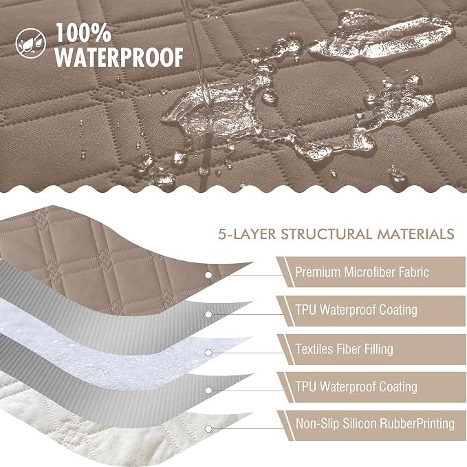 Genina Waterproof Couch Cover, Washable Anti-Slip 67 inch Sofa Covers with 3 Cushions, Sectional Couch Covers for Pets Friendly, Sofa Slipcovers for Dogs Cats, (67inch/Taupe) - Image 5