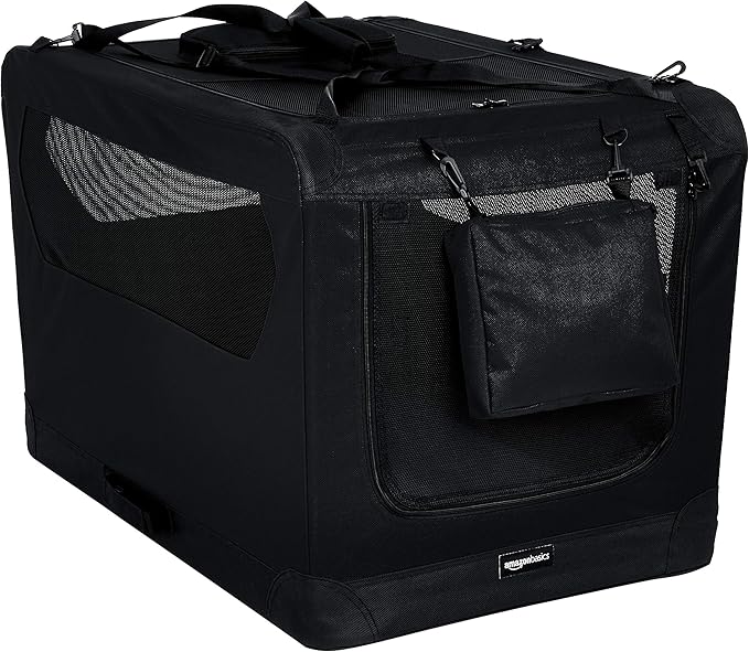 Amazon Basics Foldable Portable Soft Pet Dog Crate Carrier Kennel, 36 x 24 x 24 inches, Black
