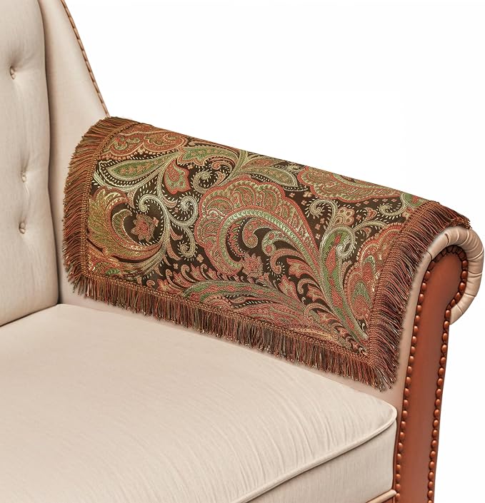 Loom and Mill Luxury Jacquard Sofa Arm Covers 2 PCS, Multi Color, 20x24in | Classic Paisley Couch Armrest Cover with Tassels, Non-Slip Furniture Protector for Chair Sofa Recliners Couch Dogs Pets by LoomandMill