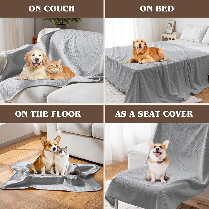 Waterproof Recliner Chair Cover - Washable Double-Sided Velvet and Pattern Reversible Cover for Couch, Bed, Car and Sofa Protection for Dogs, 30x40in/Light Grey - Image 4