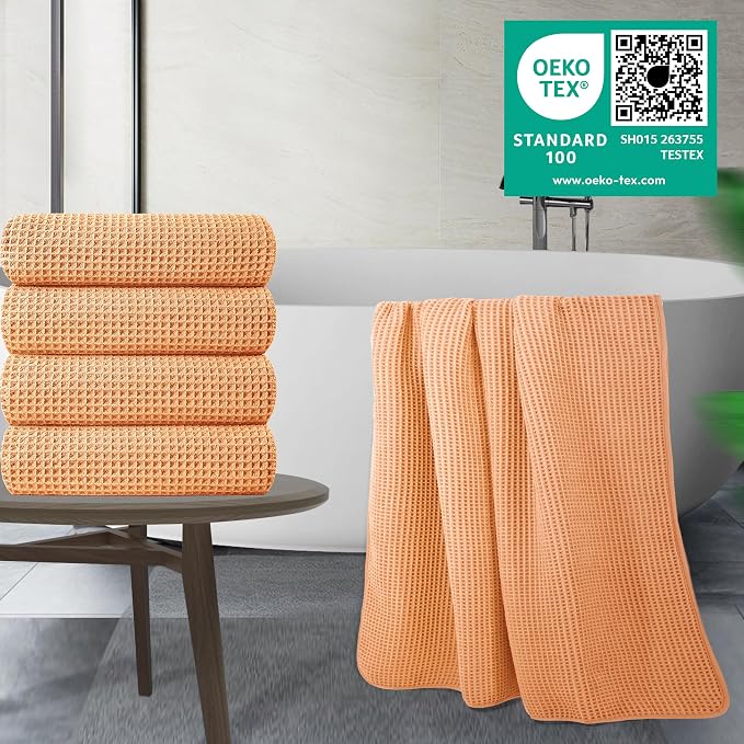 POLYTE 430 GSM Microfiber Oversize Quick Dry Lint Free Bath Towel, 60 x 30 in, 4 Pack (Waffle Weave) - Image 2