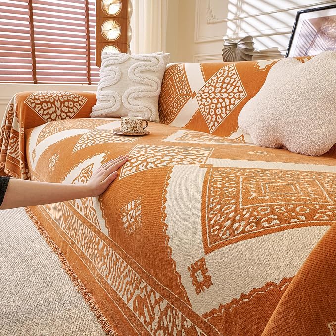 ROOMLIFE Couch Cover 3 Cushion Sofa, Washable Non Slip Furniture Sofa Protector Cover, Soft Chenille Sofa Slipcovers Sectional L Shape Dogs Couch Cover Throw Blanket with Tassels 71''X118'' - Image 5