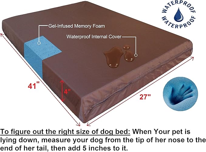 Dogbed4less Orthopedic Dog Bed with Memory Foam for Medium Large Pet, Waterproof Liner with Strong Ballistic Nylon Brown External Cover, 41X27X4 Inch Fit 42X28 Crate - Image 3
