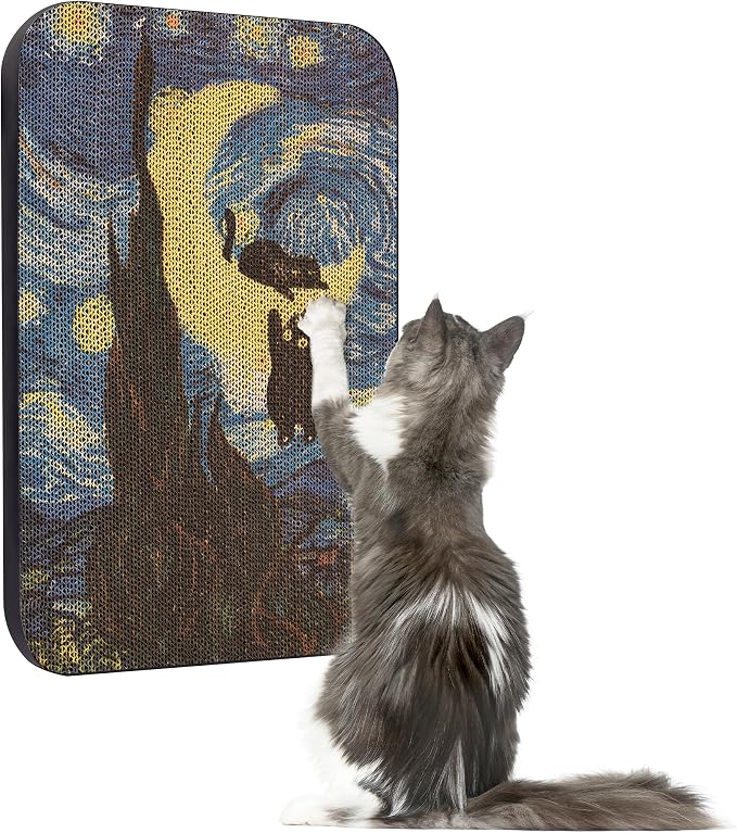 Cat Wall Scratcher, Art Cat Scratching Board for Indoor Cats | Wall Mounted Cat Scratch Pad, Water-Based Ink, Hook&Loop Strips, Floor or Wall Use, 16.7x11x1 Inch, Starry Night by LESISSMER