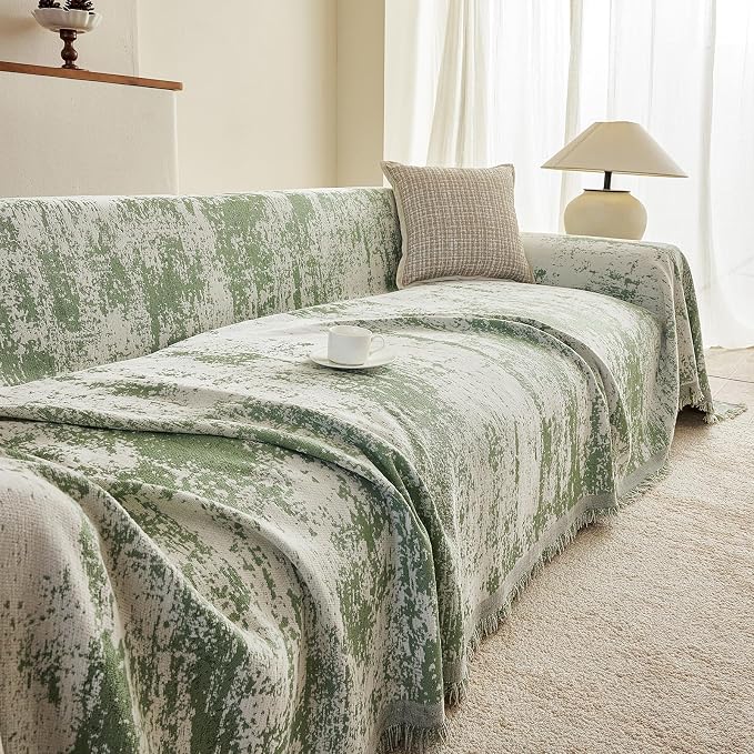 STACYPIK Boho Couch Cover Sofa Cover Washable, Abstract Geometric Sofa Covers for 3 Cushion Couch, Modern Aesthetics Green Jacquard Sofa Slipcover for Loveseat Pet Couch Covers for Sectional-71X134IN - Image 4