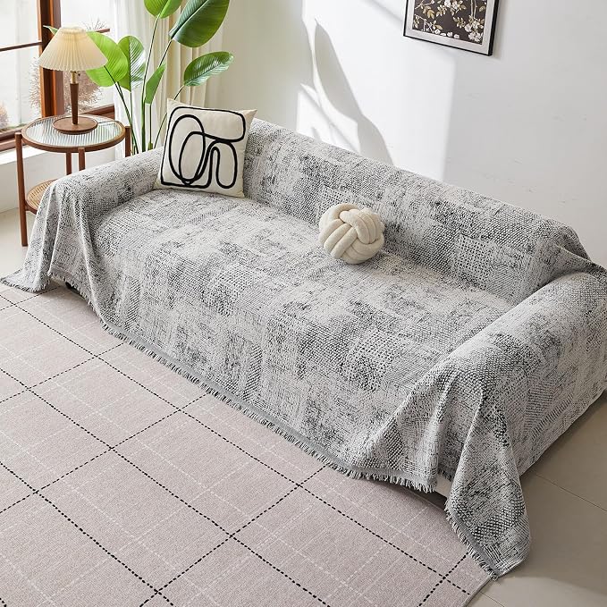 ROOMLIFE Couch Cover 3 Cushion Sofa, Washable Non Slip Furniture Sofa Protector Cover, Soft Chenille Sofa Slipcovers Sectional L Shape Dogs Couch Cover Throw Blanket with Tassels 71''X118'' - Image 3