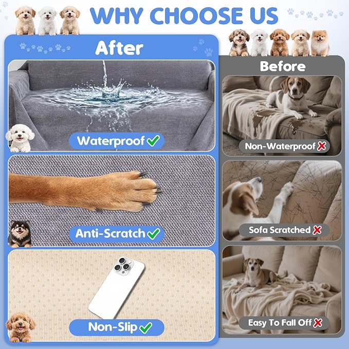 Loiion 100% Double-Sided Waterproof Dog Sofa Cover - Anti-Slip, Leakproof Couch Cover, Pet-Friendly Couch Protectors for Puppy, Large Dog, Kids and Pets134 X71 - Image 6