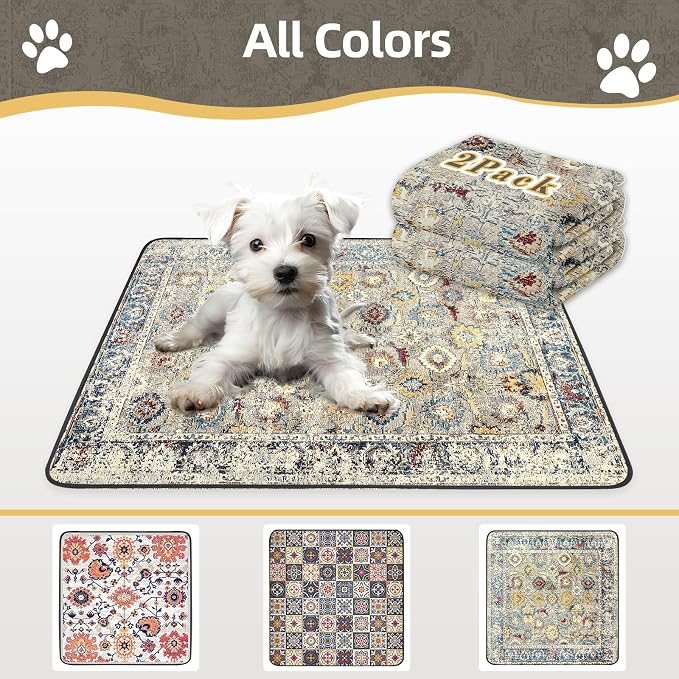 SCLOSE Washable Pee Pads for Dogs Large 2 Pack, 48" x 48" Reusable Puppy Pads Waterproof Dog Rugs, Super Absorbent, Leakproof, Dog Crate Pad, Playpen Mat, Whelping Pads, Vintage - Image 7