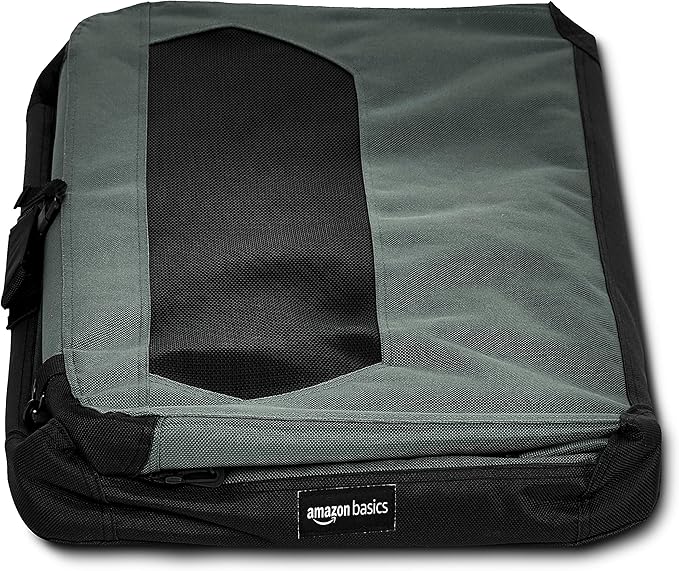 Amazon Basics Folding Portable Soft Pet Dog Crate Carrier Kennel with Fleece Pad, 30 x 21 x 21 inches, Grey
