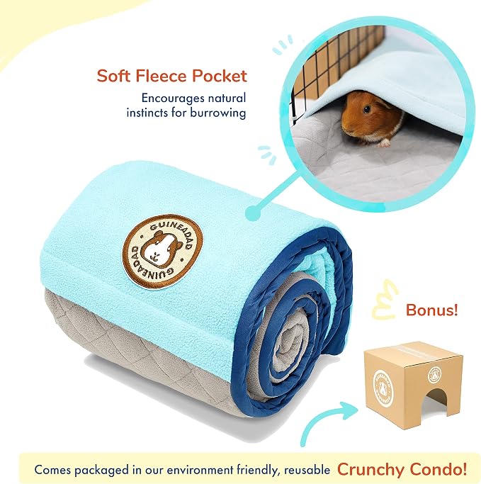 GuineaDad Original Reusable Cage Liner – Blue Fleece Bedding with Burrowing Pocket – Extra Absorbent Bamboo Core & Waterproof Bottom – Fits 2x3 C&C Guinea Pig Cages – Small Pet Supplies - Image 3