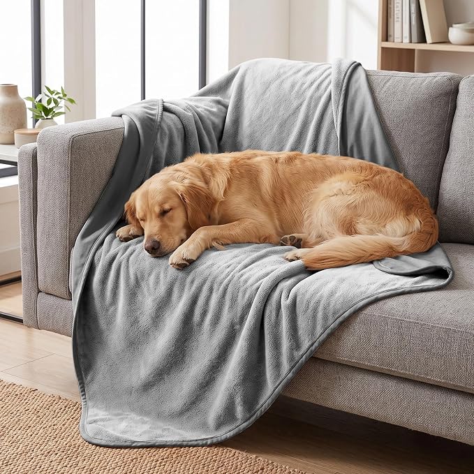 Waterproof Blanket for Dogs - Reversible Furniture Protector | TPU Leak-Proof Liner, Soft Velvet & Flannel Pet Throw, Machine Washable, For Couch and Bed, 68" x 82", Darkgrey/Lightgrey by Secfeeling