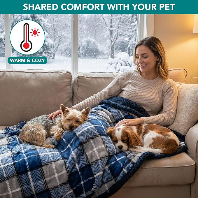 PetAmi Waterproof Dog Blanket for Couch, Pee Proof Sherpa Fleece Reversible Pet Throw, Furniture Protector for Bed Sofa Kennel, Soft Washable Cover for Small Medium Dog Puppy Cat, 29x40 Plaid Blue - Image 4