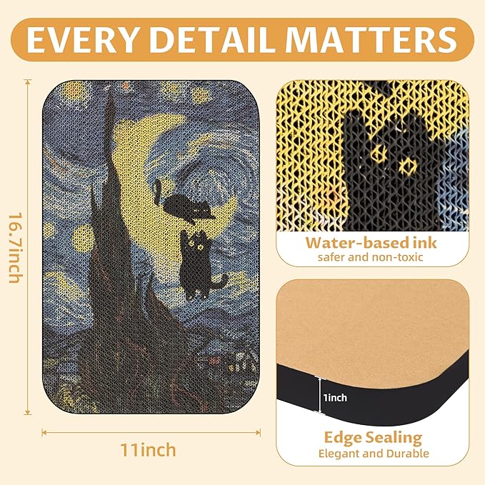 Cat Wall Scratcher, Art Cat Scratching Board for Indoor Cats | Wall Mounted Cat Scratch Pad, Water-Based Ink, Hook&Loop Strips, Floor or Wall Use, 16.7x11x1 Inch, Starry Night - Image 2