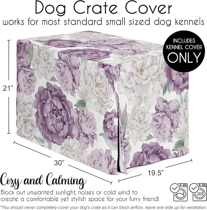 Sweet Jojo Designs 30in. Small/Medium Dog Crate Cover (Purple Boho Floral) for Girls Pet Cage, Kennel Covers (Shabby Chic Bohemian, Vintage Garden, Watercolor Flower, Nature, Elegant, Pastel Lavender) - Image 5