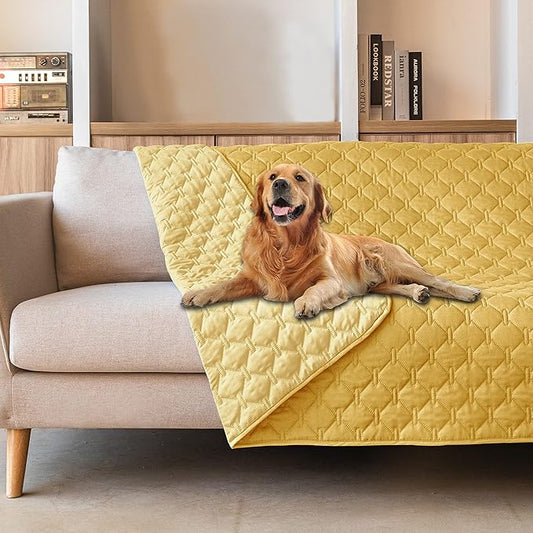 gogobunny 100% Double-Sided Waterproof Dog Bed Cover Pet Blanket Sofa Couch Furniture Protector for Puppy Large Dog Cat, Reversible (82x82 Inch (Pack of 1), Dark Yellow/Light Yellow) by gogobunny