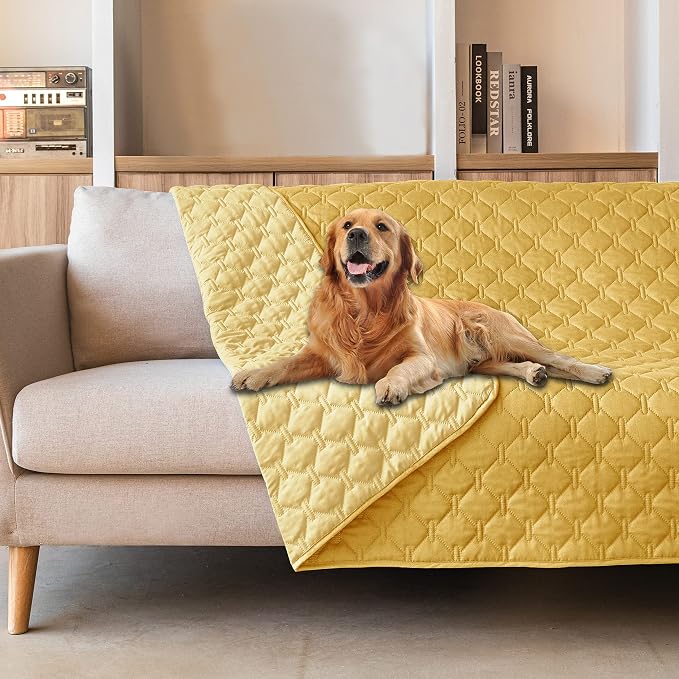 gogobunny 100% Double-Sided Waterproof Dog Bed Cover Pet Blanket Sofa Couch Furniture Protector for Puppy Large Dog Cat, Reversible (82x102 Inch (Pack of 1), Dark Yellow/Light Yellow) by gogobunny