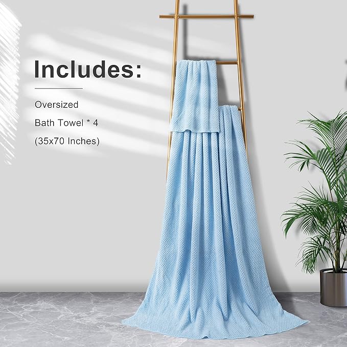 Extra Large Bath Towel Sheet Set 35x70 Inches - Oversized Bath Towels Set,Jumbo Large Microfiber - Quick Dry, Lightweight,Super Soft,Highly Absorbent Towel Set for Bathroom,Hotel,SPA,Pack of 4 (Blue) - Image 6