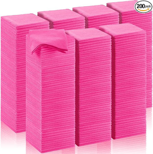 Oudain 200 Pcs Microfiber Cleaning Cloth 16x16 Inch Microfiber Towels for Car Ultra Absorbent Cleaning Rags Reusable Lint Free Streak Free Detailing Towel for Car Washing Drying Dusting (Pink) by Oudain